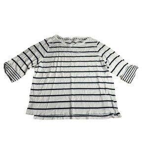 J. Crew Womens Striped Cotton Long Sleeve Top L White & Navy